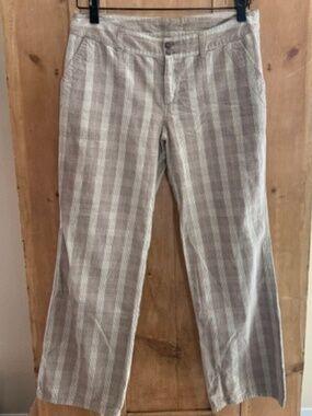 Patagonia Organic Cotton Pants Women's Size 10 Beige Plaid Mid Rise Straight Leg